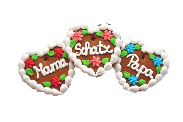 Lebkuchenherzen Blätterrand „Engel, Mama, Mami, Papa 10 cm im Karton