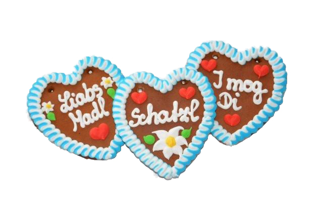 Wiesn Lebkuchenherzen bayrisch weiß/blau, Schatzl, Liabs Madl usw.13 x 14 cm Bäckerei