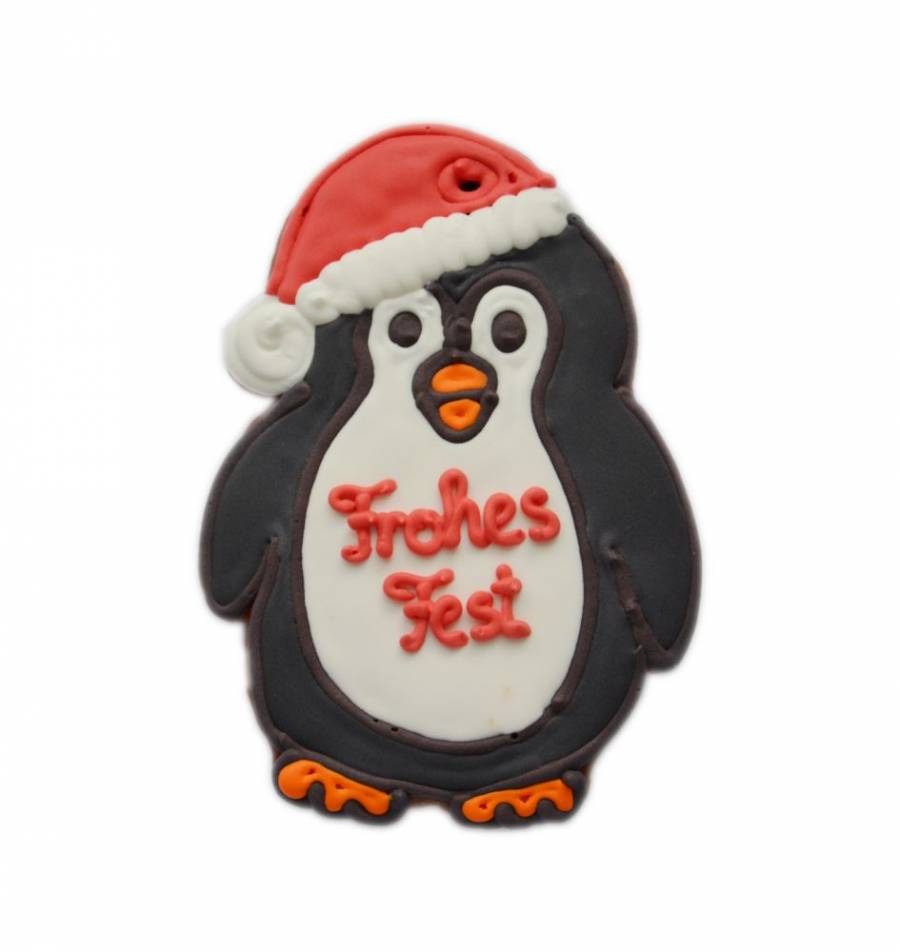 Lebkuchen Weihnachtspinguin mit Mütze, 14 cm