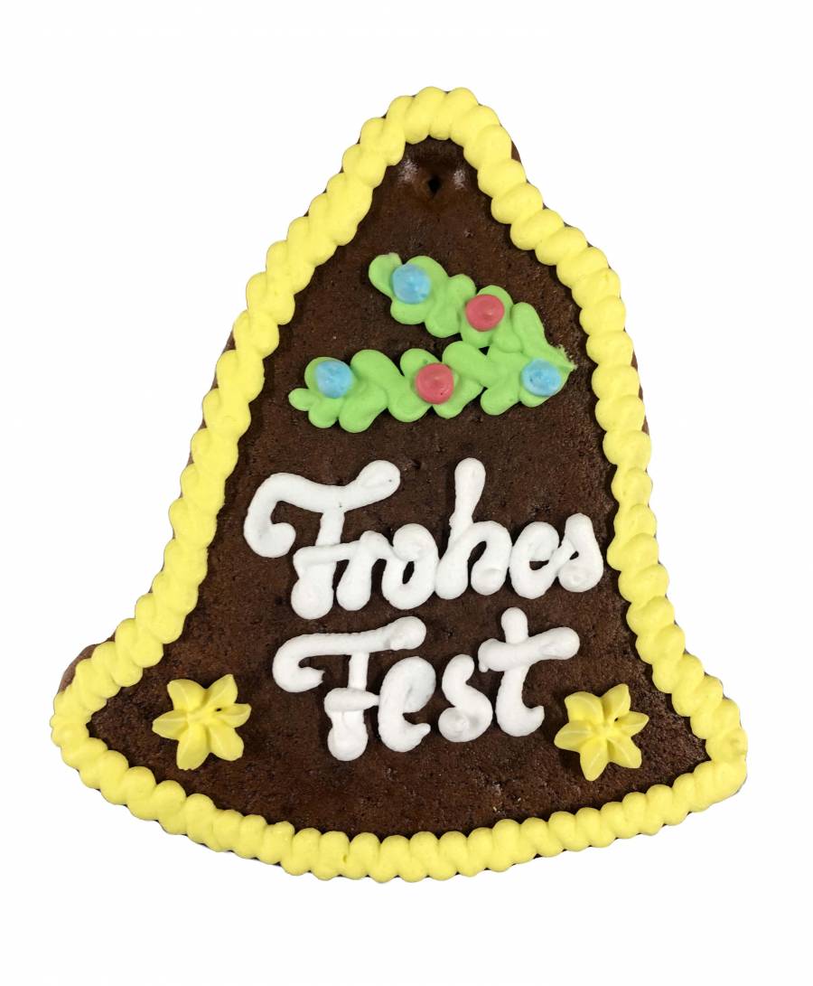 Lebkuchen-Glocke Frohes Fest 13, 5 cm ,Karton 20 Stück