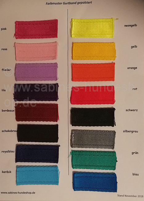 Farbmusterkarte Gurtband gepolstert NEU!!!